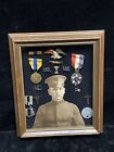 WW2  Lot Photo Frame Soldier Medals Celluloid Eagle Pins Goodnight Ranch TX GN52