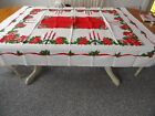 Vintage Christmas Holiday Tablecloth 52 x 60 Candles Poinsettias