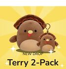 Squishmallow Terry the Turkey Thanksgiving Set of Two: 8” & 3”Clip! New + Gift!