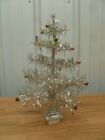 Vintage 12 + Inch Silver Tinsel Table-Top Christmas Tree Glass Balls Wooden Base