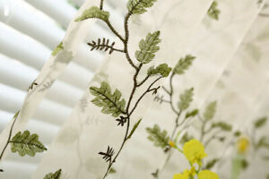 Embroidered Yellow Green Leaf Sheer Curtains Room Voile Window Drapes 63/84