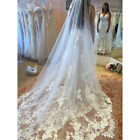 New Extra Long Bridal Veil Wedding Lace Trim Floral Applique Cathedral Ivory