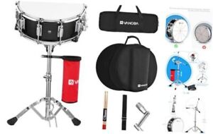 Snare Drum Set, Beginner Student Snare Drum+Stand+Drumstick Holder Black