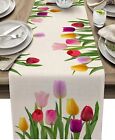 TableRunner Easter Tulip Flowers Linen,table Decor Spring Farmhouse table runner