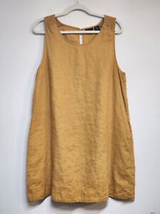 Tahari Linen Sleeveless Tunic tank Shift Dress Mustard Size XL