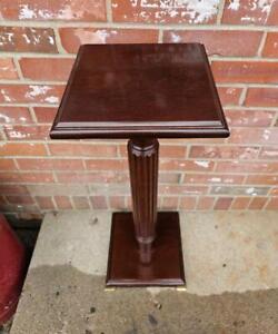 Vintage Mahogany Plant Stand Fern Table Carved Wood Pedestal Brass Footed 28.25