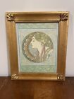 Alphonse Mucha Laurel Framed Print 10x12 Vintage Gold Frame Bohemian Green Witch