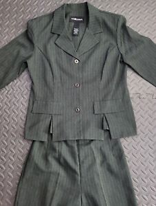 Sag Harbor Dress SIZE 10 Suit Top Blazer & Pants Green Pin Stripe