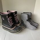 SOREL Boots Black/Pink Waterproof Rain Snow Insulated Lined Sz. 7 Womens