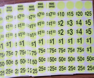 640 GARAGE YARD SALE RUMMAGE STICKERS PRICE LABELS NEON YELLOW @@ MY OTHER ITEMS