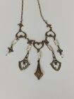 Sadie Green Victorian-Style  Necklace, clear stone vtg hearts?
