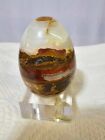Vtg Onyx Agate Alabaster Marble Egg Easter w/ Acrylic Stand- A14