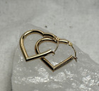 14K Yellow Gold Earrings 1.14g Jewelry Hollow Heart Hoops Hinged Closure