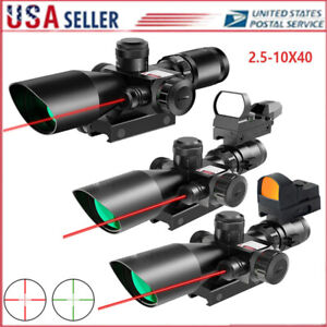 Tactical 2.5-10X40 Rifle Scope with Red Laser &Green-Red Dot Sigh/3 MOA Red Dot