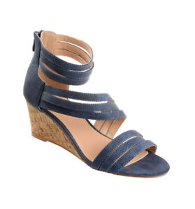 Women’s Journee Collection Blue Loki Cork Wedge Strappy Zip Sandals Size 9 New