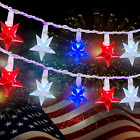 4Th of July Red White and Blue Star Lights, 35 LED Plug in Patriotic Star String