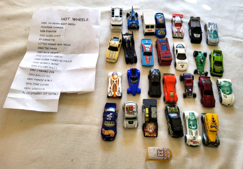 VINTAGE HOT WHEELS CARS, LIST INCLUDED, (27 ITEMS), PRE-OWNED