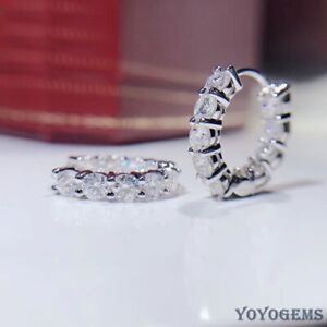 Moissanite Inside Out Hoop Earrings Solid 14K White Gold 2.00 Carat Round Cut