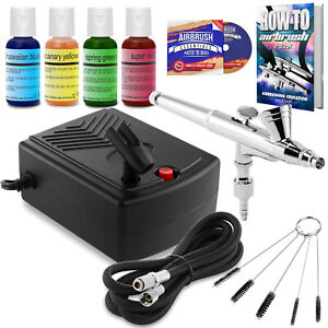 Cake Decorating Airbrush Kit Gravity Feed Air Compressor - 4 Color Set