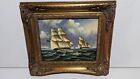 Ornate Framed,Hand Painted, Oil Painting 8x10Inch, Ship, Sail, Harbor