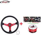 345mm Deep Dished Red Racing Steering Wheel with Ball Quick Release Adapter Kit (For: Volvo 850 R)