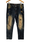 Southpole Jeans Men 34x32/31 Dark Blue Sand Wash Distressed Ripped Denim Y2K