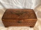 Vintage Hand Carved Wooden Jewelry Treasure Chest Mirror Lid