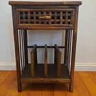 Vintage Boho Bamboo Rattan Wicker End Side Table with Magazine Rack & Drawer