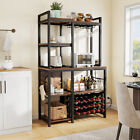 5 Tiers Wine Rack Table Bakers Rack with Wine Storage Shelves & Glass Holders