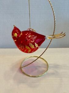 Gold/Red Handpainted Clear Blown Cut Glass Bird Christmas Ornaments