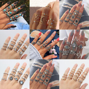 Elegant Women Midi Finger Ring Set Vintage Style Punk Boho Knuckle Rings Jewelry