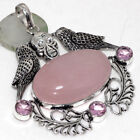 925 Silver Plated-Rose Quartz Pink Kunzite Ethnic Pendant Jewelry 2.7