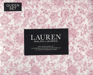 Ralph Lauren Queen Sheet Set Ashton Floral Cranberry 4pc Cottage Dark Pink Rose
