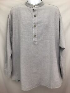 Frontier Classics XL Gray Horizontal Striped Pullover Stand Collar Shirt (stains