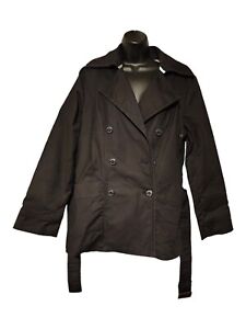 Calvin Klein Trench Coat Double Breast Jacket Women's Size M Black Logo Buttons