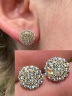 Real 14k Gold Plated 925 Silver Iced CZ Out Mens Ladies Hip Hop Earrings Large