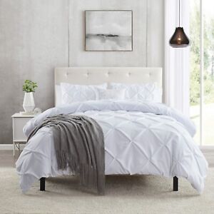 Pinch Pleat Duvet Cover Set, 3 Piece Luxurious Pintuck Comforter Cover by Nymbus
