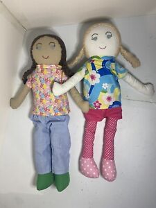 2 PEBBLE Hathay Bunano Girl Rag Dolls Eco Friendly Fair Trade 15” Cloth EUC Rare
