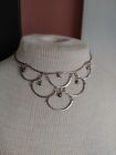 Vintage necklace silver tone swag collar with bells
