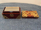 Vintage Playing Card Holder -Wood - Embellished - Stores 2 decks - Made In Japan