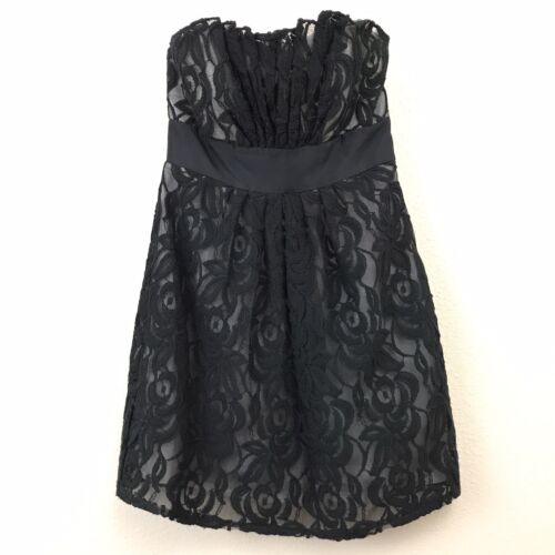 WHBM Dress Size 0 Black Knee Lace Strapless Cocktail Party A Line Pleated Neck