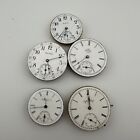 Lot Of 5 Antique ELGIN Pocket Watch Movements W/ Dials - As Is