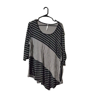 NY Collection Women Plus Size Black & White Stripe Tunic Top Blouse Shirt