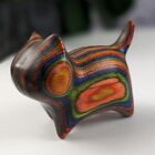 Wooden hand carved kitty cat feline figurine statue in multi-color