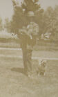 SMALL FADED CABINET PHOTO MAN HOLDING A KITTY CAT POSING NEXT TO PUG DOG AS IS