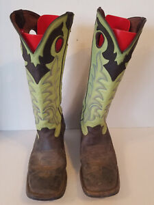 TONY LAMA RR1006 Green & Brown Cowboy Western Boots Mens Size 10.5 D