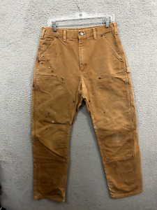 Carhartt Pants Mens 32x34 B136 BRN Brown Double Knee Duck Canvas Work Wear Adult