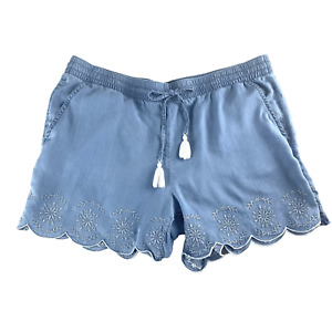 St Johns Bay Chambray Shorts Women’s XL Embroidered Scalloped Eyelet Pull On