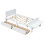 Twin Bed with 2 Storage Drawers. White Color, Footboard Bench