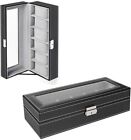 6 Slot Leather Watch Box Display Case Organizer Glass Jewelry Storage Black Men